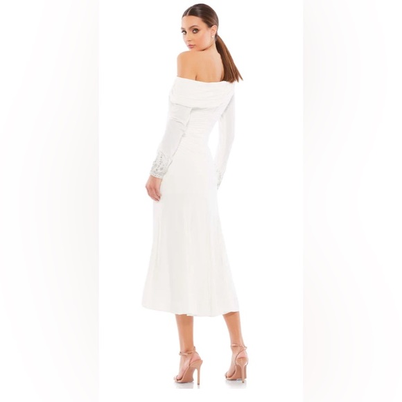 MAC DUGGAL FOLDOVER LONG SLEEVE JEWELED MIDI DRESS NWT 2 - Picture 3 of 9